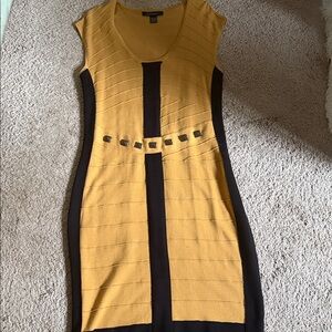 Ashley Stewart Mustard and Black Panel Midi Dress